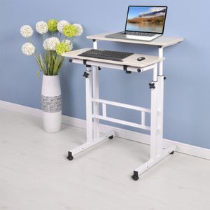 Moblie Schreibtisch Laptoptisch Pflegetisch mit Tablet Steckplatz  Computertisch höhenverstellbar Bürotisch mit Rollen