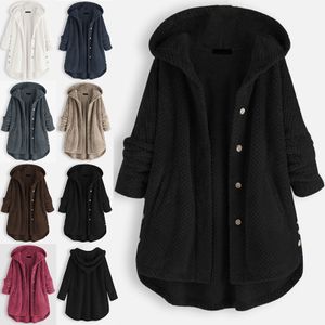 Plus Size Damen Teddybär Fleece Kapuzenmantel Flauschige Jacke Winter Warm Outwear, Farbe: Schwarz, Größe: 4XL
