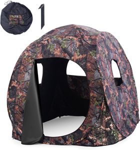 GOPLUS Jagdzelt, Camouflage Tarnzelt für 2-3 Personen, tragbares Pop-up-Zelt mit Tragetasche, Seilen & Erdspießen, Tarnversteck mit 360 Grad Weitsicht