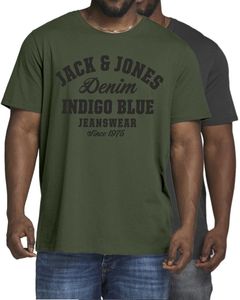Jack & Jones Doppelpack Big Size Übergrößen Herren T-Shirts Oversize Logo Print, BigSize-Doppelpack-03-IrisTee-6XL