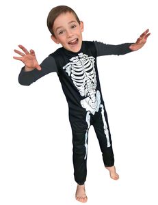 Ärmelloses Skelett-Kostüm für Jungen Halloween-Kinderkostüm schwarz-weiss