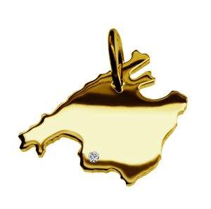 Kettenanhänger in der Form von der Landkarte Mallorca mit Brillant 0,015ct an Ihrem Wunschort in massiv 585 Gelbgold