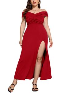 Damen Abendkleider V-Ausschnitt Langes Kleider Eleganter Ballkleider Große Größe Kleid Rot,Größe XXL