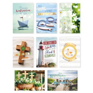 PremiumLine Glückwunschkarten zur Konfirmation 8 Karten Set inkl. Umschlag Konfirmationskarten 11,5 x 17,5 cm Klappkarte Grußkarte