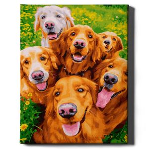 Oh Art! – Malen nach Zahlen Set Hund Tiere – 40x50cm, mit Holzrahmen und Pinseln DIY