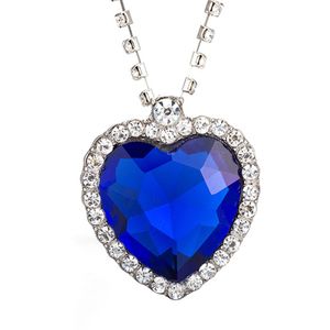 Frauen Mode Herz Form Zirkonia Anhänger Kette Halskette Schmuck Geschenk-Blau
