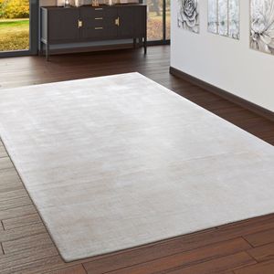 Teppich Handgefertigt Hochwertig 100 % Viskose Vintage Aufällig Meliert In Creme Grösse 160x230 cm