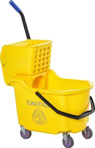 HOMCOM Putzwagen Putzeimer mit großer Kapazität tragbarer Fahreimer mit Roll Wasserschild Henkel Abwasserauslass-Design Seitendruckenwringer PP Kunststoff Metall gelb 60 x 36 x 84 cm