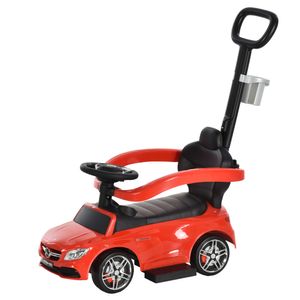 HOMCOM Rutschauto Rutscher Kinderauto von Mercedes Benz  Kinderfahrzeug Schub- und Haltestange mit Rückenlehne / Schutzbügel, Lauflernhilfe für Babys 12-36 Monate (Rot)