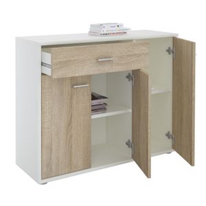 Sideboard ESTELLE Mehrzweckschrank,weiß/Sonoma Eiche mit 3 Türen und 1 Schublade, 88 cm breit