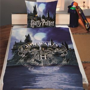 Harry Potter Bettwäsche Set für Junge und Mädchen · Kinderbettwäsche 135x200 80x80 cm aus 100% Baumwolle · Motiv mit Eule und Hogwarts