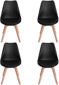 H.J WeDoo 4 x Židle do obývacího pokoje Židle do jídelny Kancelářská židle Relaxační židle s masivní bukovou nohou, Retro design Čalouněná židle Kuchyňská židle dřevo, černá