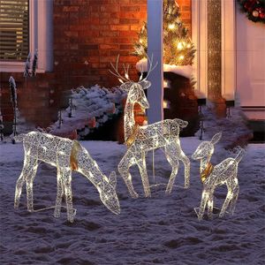 3 Stk Weihnachtsdeko Light-Up Elchhirsch aus Metall Leuchtendes Glitzer-Rentier Lichter Weihnachtselch Garten Ornamente , 31.9*50.7cm& 63.5*35.2cm& 24.7*35.5cm Gartenfiguren