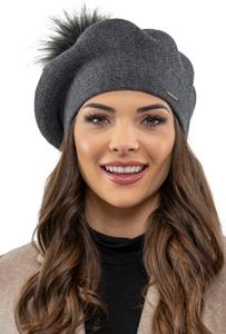 Vivisence Baskenmütze Damen mit bommel Universalgröße - Mütze Damen Elegant Frauen Strickmütze herbst Kopfbedeckung klassisch Wintermütze - Dunkelgrau
