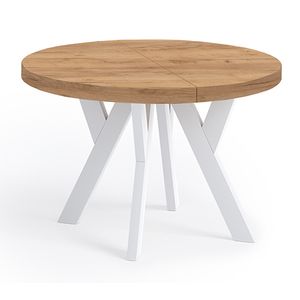 Runder Ausziehbarer Tisch für Esszimmer, PERO, Loft-Stil, Skandinavische, Durchmesser: 100 / 200 cm, Farbe: Eiche Craft Golden / Weiß