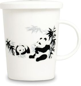 [ PANDA PAAR ] chinesisches Porzellan / Teebecher + Sieb & Deckel / Becher / Mug