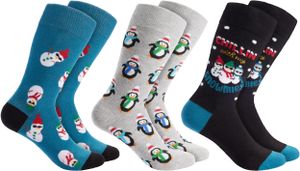 BRUBAKER 3 Paar Weihnachtssocken - Lustige Socken für Damen und Herren - Pinguine, Schneemänner und Chillin with my Snowmies, Größe 41-45