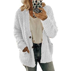 Jacke Damen Winterjacken Fleece Übergangsjacke Langarm Warmer Mantel mit Taschen Weiß,Größe:L
