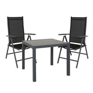 SVITA Set Gartentisch mit 2 Stühlen Aluminium Glasplatte Sitzgruppe Gartenmöbel