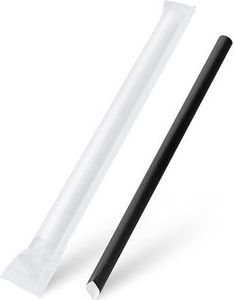 100x Papiertrinkhalme für BUBBLE TEA JUMBO schwarz einzeln gehüllt 21cm Ø12 mm