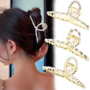 NightyNine 3 Stück Goldene Dame Haarspange, Haarklammer mit Perlen und Strasssteine, Mode-Haarkrallen-Clip, Metall Rutschfeste Haarspange für Frauen und Mädchen
