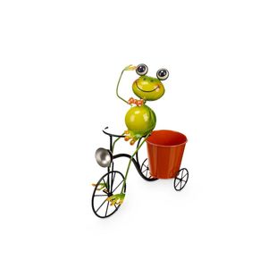 Blumentopf Gelb Rot grün Metall Fahrrad Frosch 31,5 x 32 x 17 cm