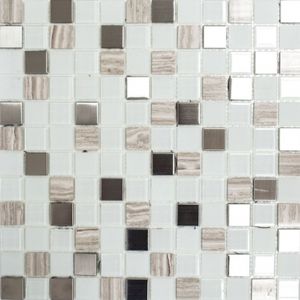 Mosani MOS200-4CM32, Mosaik, Glas, Metall, Weiß, Indoor, Rechteck, 300 mm