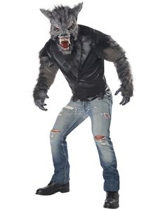 Werwolf-Kostüm für Erwachsene zu Halloween grau-schwarz