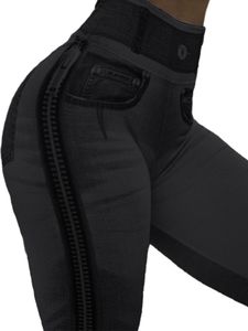 Damen Yoga Hüft Lifting Leggings Bauch Kontrolle Fake Jeans Elastische Taille Workout Hosen Schwarz,Größe 2XL