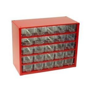 MARS Kleinteilemagazin mit 25 kleinen Schubfächern Metallgehäuse | HxBxT 23,8x30,6x15,5cm | Rot