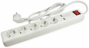 ARCAS Steckdosenleiste 5-fach,2x USB, Schalter, weiß