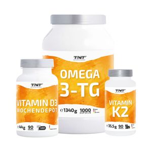 TNT O3-D3-K2 Bundle bestehend aus TNT Omega 3TG, Vitamin D3 & Vitamin K2 Kapseln Bundle ohne Geschmack