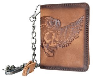Kožená peňaženka z pevnej kože s motorkárskou lebkou - s 45 cm reťazou