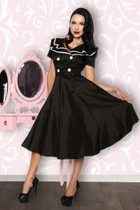 Atixo Damen Rockabilly-Kleid Freizeitkleid Abendkleid Vintage Swingkleid, Größe:S, Farbe:schwarz/weiß