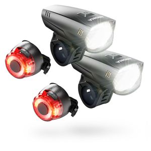 ABSINA 2x LED Fahrradlicht Set Akku abnehmbar, StVZO zugelassen, 180 Lumen, 200m, regenfest - Fahrradbeleuchtung Fahrradlampe