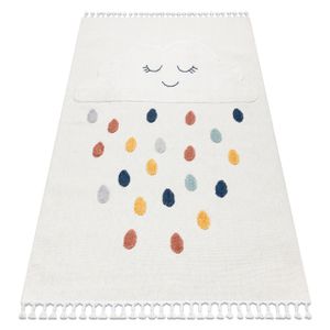 Teppich YOYO GD63 weiß / dunkelblau - Wolke, Tropfen für Kinder, strukturell, sensorische Fransen beige 120x170 cm