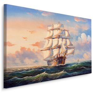 Fabelhafte Canvas LEINWAND BILDER 120x80 cm XXL Kunstdruck Meer Segelschiff Möwen