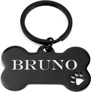 Personalisierte Hundemarke Haustier Tag Gravur Schlüsselanhänger – Schwarz / L 50x28mm
