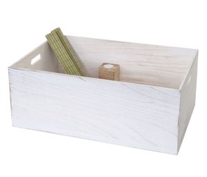 Drevená krabica HWC-C20, dekoratívna krabica na uskladnenie drevená krabica, ošumelý vzhľad vintage ~ 60x40x24cm, biela ošumelá