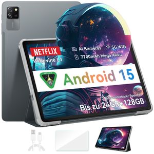Blackview Tab 60 Pro Tablet Android 15, 24 GB RAM + 128 GB ROM/2TB, Tablet AI 10 Zoll z Widevine L1, Ośmiordzeniowy tablet do gier Unisoc T606, Dual 4G SIM