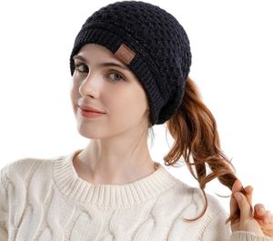 Damenmütze, dick gestrickt, mit Loch für Pferdeschwanz, einfarbig, hält warm, Beanie, elastisch, Ohrenschutz, für Outdoor, Camping, Reisen, Skating, Kopfbedeckung, Schwarz Damenmütze, dick gestrickt, mit Loch für Pferdeschwanz, einfarbig, hält warm, Beanie, elastisch, Ohrenschutz, für Outdoor, Camping, Reisen, Skating, Kopfbedeckung, Schwarz