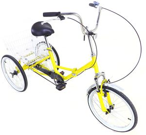 20 Zoll Dreirad Klappbar 3-Rad Fahrrad für Erwachsene Tricycle mit Einkaufskorb Einkauffahrrad für Damen Herren (OG Leuchtend Gelb)