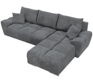 BroMARKT Ecksofa NUBES mit Schlaffunktion Bettkasten Kissen Couch Sofa L-Form, Grau