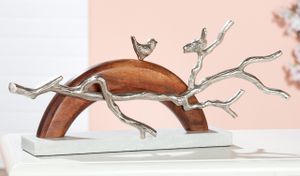 Gilde Skulptur " Pajaro" auf Mamorfuss mit Mangoholz und silbernen Aluminium