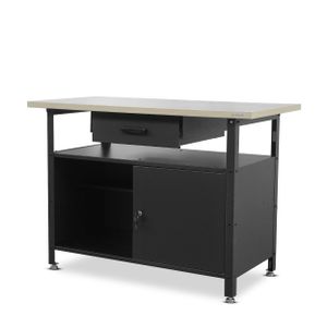 Werkbank mit Arbeitsplatte Werktisch mit Schublade Abschließbares Fach Verstellbare Füße Belastbar bis 400 kg Metall 120 cm x 60 cm x 85 cm Farbe: Schwarz