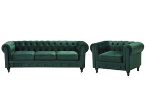 BELIANI Sofa Set Dunkelgrün Samtstoff Sizgruppe Chesterfield Stil Glamourös Wohnzimmer