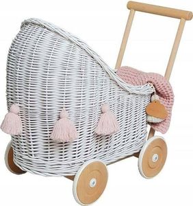 Puppenwagen Holz Set 46x30x45 cm Weiß Rattan Handgefertigt