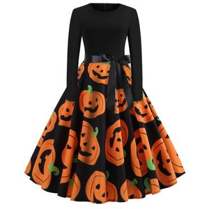 Damen Langarm Slim Kleid Halloween Print Rundhals Kleid,Farbe: Orange,Größe:S