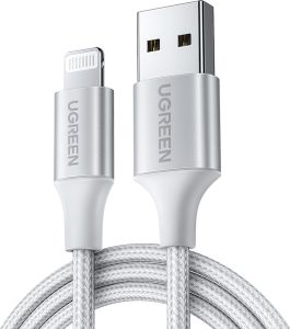 Ugreen US199 USB-A auf Lightning Kabel, 2m, MFi-, silberfarben, langlebig und schnellladend