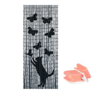 WENKO Bambusvorhang Katze und Schmetterling, 90 x 200 cm, 65 Stränge | inkl. 2er Set Reinigungsschwämme gratis